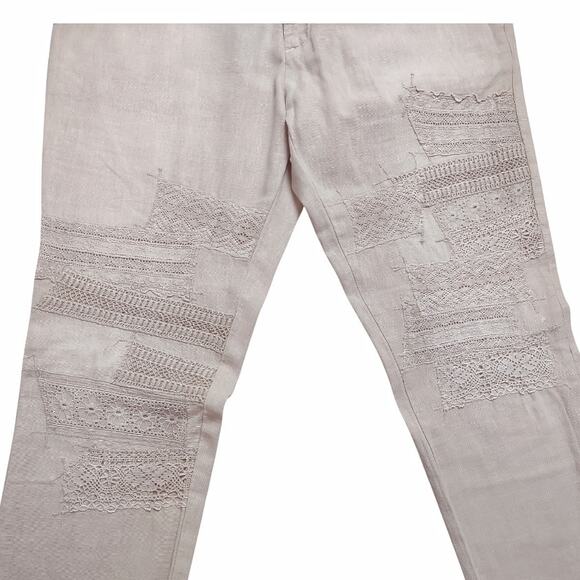 Current Elliott Cropped Buddy Trouser Size 27 Lace Cream Tapered Leg Rolled Hem - Picture 3 of 11